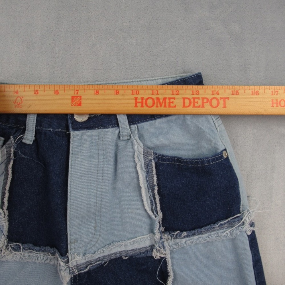 Nasty Gal Collection Patchwork Denim Jeans Blue Two Tone Raw Hem Size 8 3568 - Picture 3 of 12